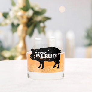 豚シルエットカスタム付きウイスキー飲料ガラス ウイスキーグラス