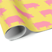 豚シルエット模様（ピンクと黄色） ラッピングペーパー (ロールコーナー)