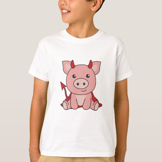 豚ハロウィーンかわいい悪魔の魔女の衣装 Tシャツ (正面)