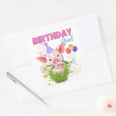 豚ピギー誕生日ピンクガールアニマル愛好家 スクエアシール (封筒)