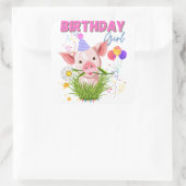 豚ピギー誕生日ピンクガールアニマル愛好家 スクエアシール (バッグ)