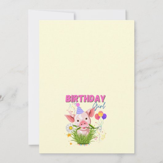 豚ピギー誕生日ピンクガールアニマル愛好家 招待状 (裏面)