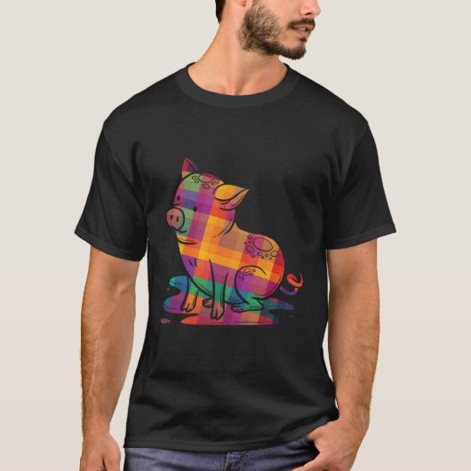 豚ブタ動物ポリゴン Tシャツ (正面)