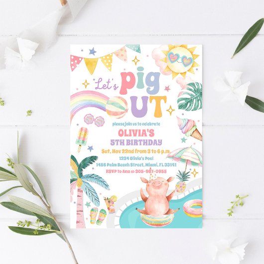 豚プールパーティー誕生日招待状 招待状