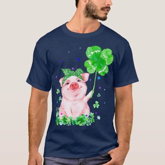 豚ホールディングシャムロックスターズかわいいSt patricks day Tシャツ (正面)