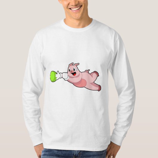 豚ボーリングボウリングボール Tシャツ (正面)