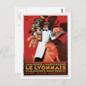 豚ポークハムルリヨネヴィンテージフードアドアート ポストカード (正面/裏面)