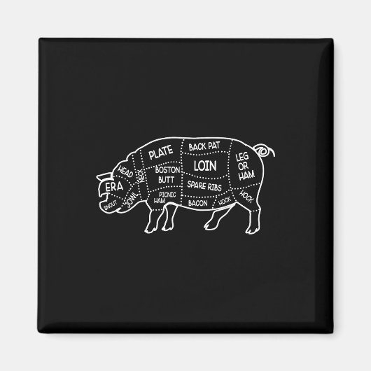 豚ミート肉肉切り図シェフ調理師ガイドおもしろい マグネット (正面)