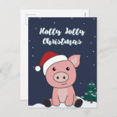 豚メリークリスマスアニマルズピッグズホリデーハガキ シーズンポストカード (正面/裏面)
