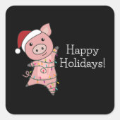 豚メリークリスマスアニマルズ豚の正方形ステッカー スクエアシール (正面)