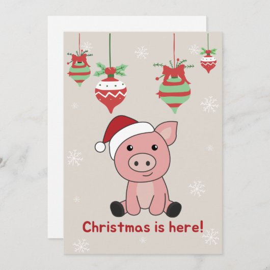 豚メリークリスマスアニマルズ豚ホリデーカード シーズンカード (正面/裏面)