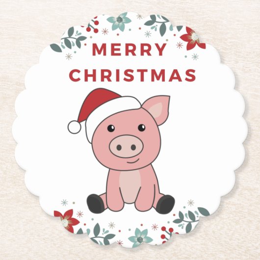 豚メリークリスマスアニマルズ豚紙コースター ペーパーコースター (正面)