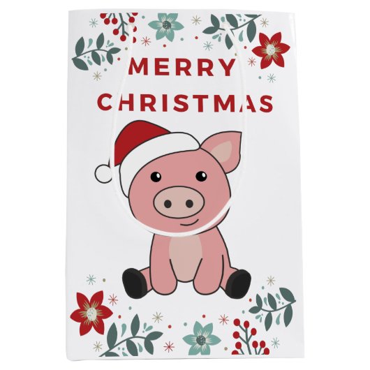 豚メリークリスマスアニマルズ ミディアムペーパーバッグ (正面)