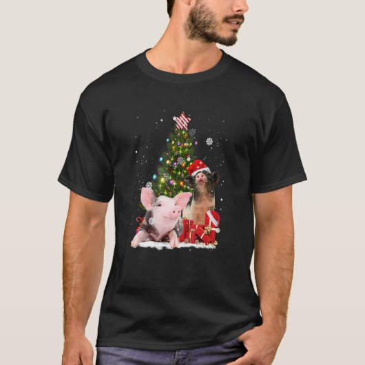 豚メリークリスマスピンクピッグズトナカイ帽子クリスマスTr Tシャツ (正面)
