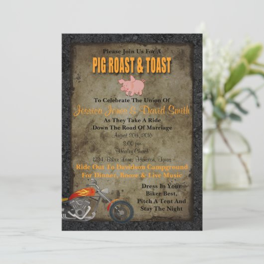 豚ロースト及びトーストバイクもしくは自転車に乗る人結婚式招待状 招待状 (スタンド正面)