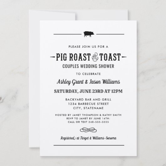 豚ロースト&トーストクラフトのカップル結婚のシャワー 招待状 (正面)