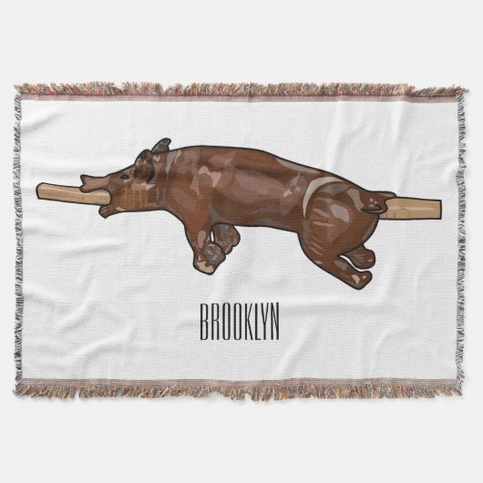 豚ロースト/豚ローストカートゥーンイラストレーション スローブランケット (正面)