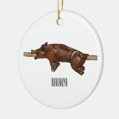 豚ロースト/豚ローストカートゥーンイラストレーション セラミックオーナメント (左)