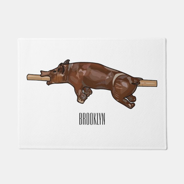 豚ロースト/豚ローストカートゥーンイラストレーション ドアマット (正面)