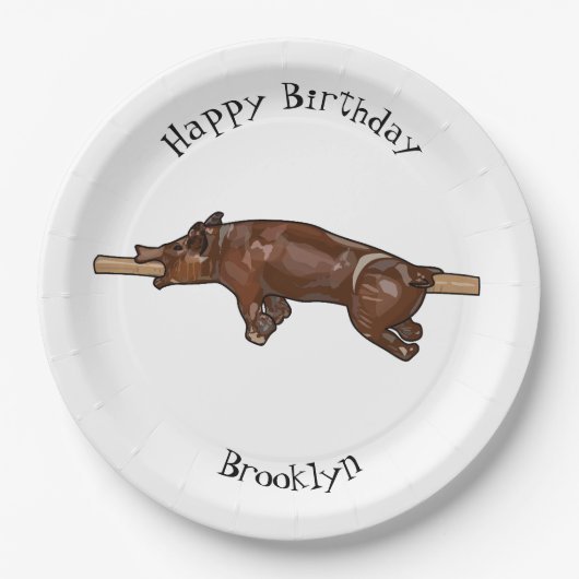 豚ロースト/豚ローストカートゥーンイラストレーション ペーパープレート (正面)