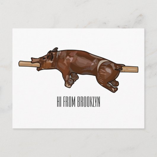 豚ロースト/豚ローストカートゥーンイラストレーション ポストカード (正面)