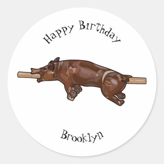 豚ロースト/豚ローストカートゥーンイラストレーション ラウンドシール (正面)