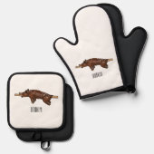 豚ロースト/豚ローストカートゥーンイラストレーション 鍋つかみ&鍋敷きセット (正面/裏面)