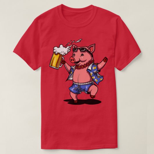 豚ワイン飲みラバーフおもしろいァームポーク Tシャツ (デザイン正面)
