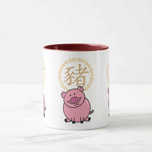 豚中国のの赤い福金の旧正月 マグカップ (中央)