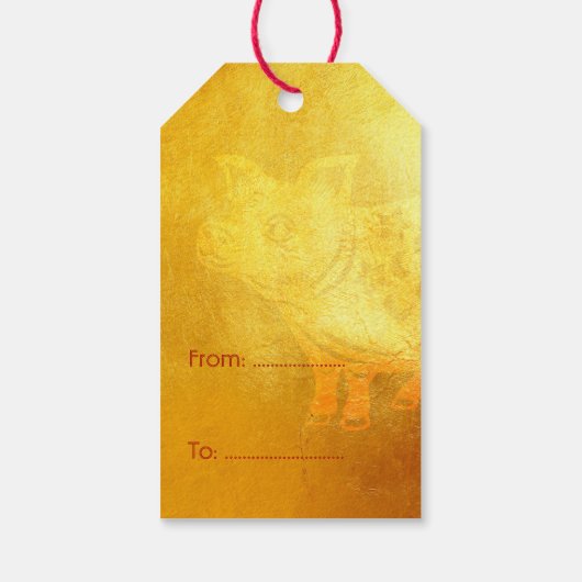 豚中国の年赤金ゴールドペーパーカットギフトラベル ギフトタグ (裏面)