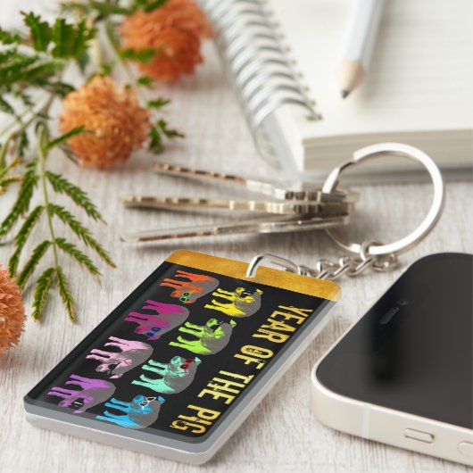 豚中国の新年〔占星術の〕十二宮図誕生日名キーチェーン キーホルダー (正面右)