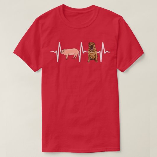 豚中国のshar-Peiハートビートドッグ恋人 Tシャツ (デザイン正面)