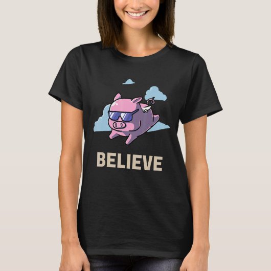豚信じ肉飛んでいる愛好家ベーコン Tシャツ (正面)