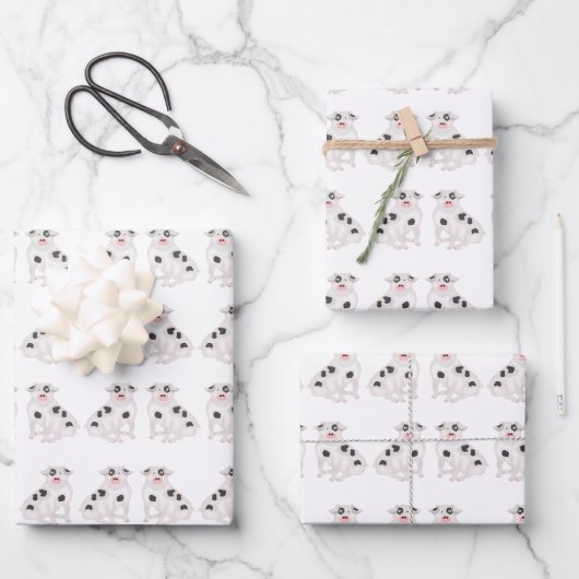 豚包み紙フラットシートセット3 ラッピングペーパーシート (正面)