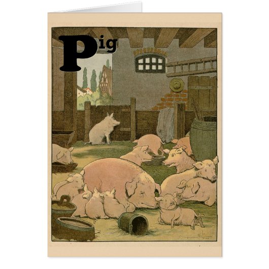 豚図解入りの、写真付きのアルファベット文字ノートカード (正面)
