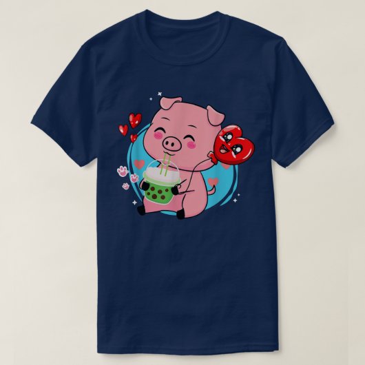 豚棒茶バブルティーかわいいアニメ日本の猫 Tシャツ (デザイン正面)