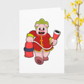 豚消防士 消火器 カード (黄色い花)