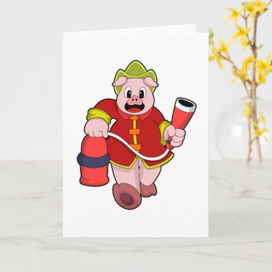 豚消防士 消火器 カード (黄色い花)