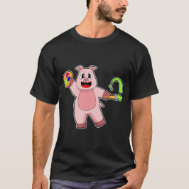 豚絵を描のブラシ色 Tシャツ