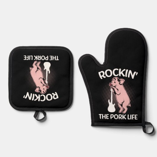 豚肉の生活を妨げる 鍋つかみ&鍋敷きセット (正面)