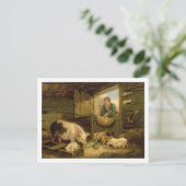 豚舎1794年検討している男の子(キャンバスの油) ポストカード (スタンド正面)