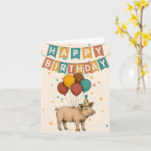 豚誕生日カード – おもしろいパーティー動物 カード (黄色い花)