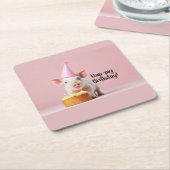 豚誕生日! スクエアペーパーコースター (アングル)