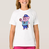 豚警官食べはドーナツだ |背景色 Tシャツ (正面)