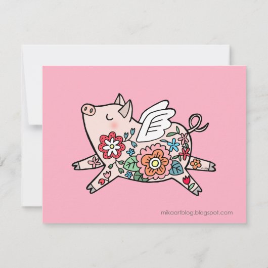 豚飛んでいるかわいい納屋の動物のカスタマイズ可能誕生日 招待状 (裏面)