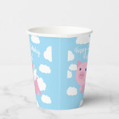 豚飛んでいるかわいい1歳の誕生日パーティーキッズ 紙コップ (右)