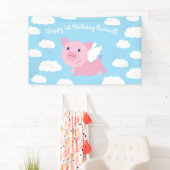 豚飛んでいるかわいい1歳の誕生日パーティーバナーデコール 横断幕 (インサイチュ)