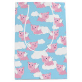 豚飛んでいるかわいい1歳の誕生日抱き枕 ミディアムペーパーバッグ (正面)