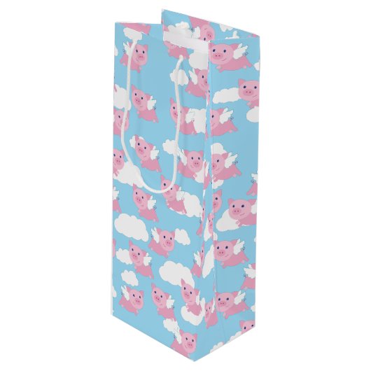 豚飛んでいるかわいい1歳の誕生日抱き枕 ワインギフトバッグ (正面アングル)