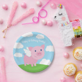 豚飛んでいるのかわいい1歳の誕生日パーティーデコール ペーパープレート (パーティー)